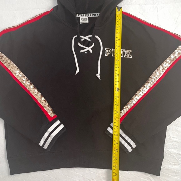 Victoria’s Secret Rose Bling black lace up sequin hoodie L - Picture 11 of 14